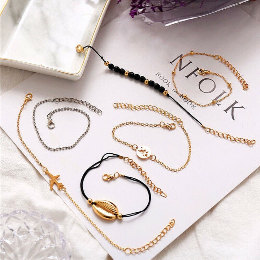 'Vacay' 6-piece Gold Shell and Earth Bracelet Set - Picture 3 of 8